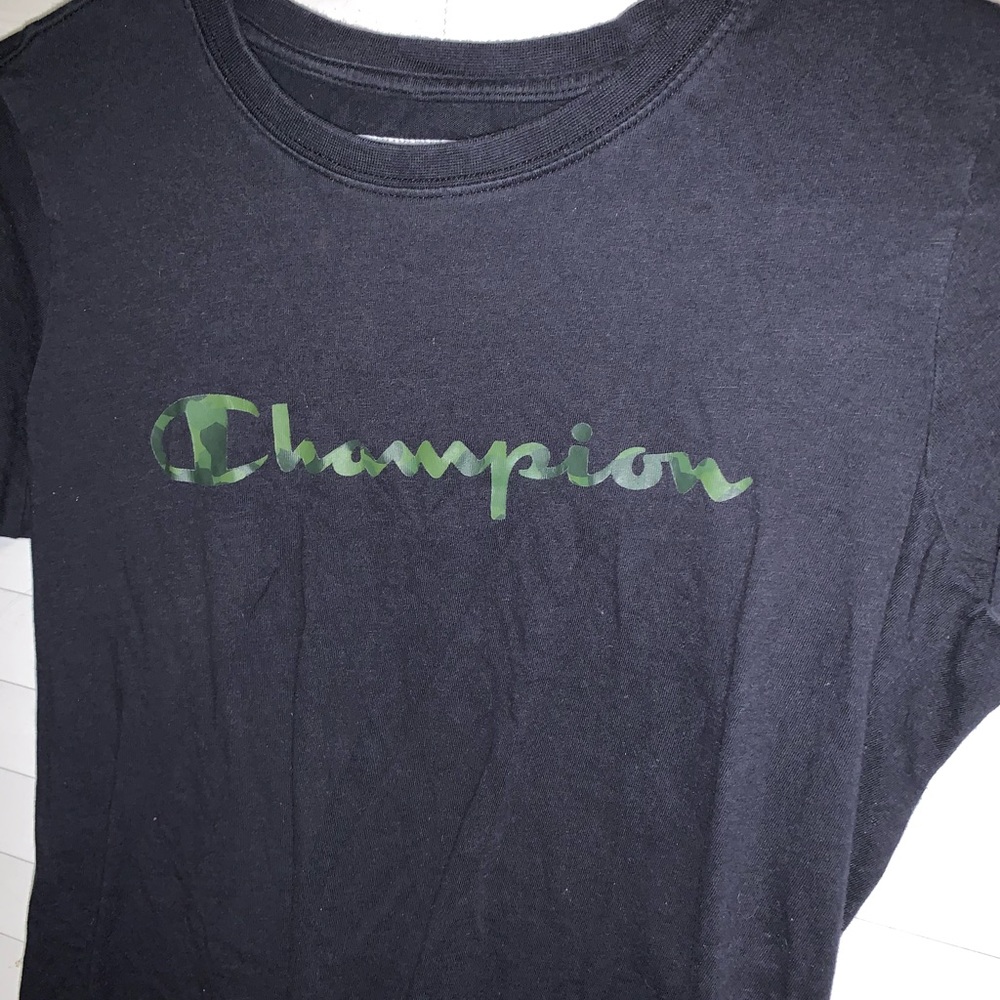 black and camo champion shirt